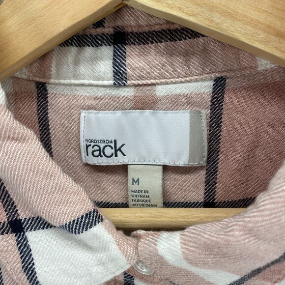 Nordstrom Rack Shirt Women M Medium Pink Plaid Button Up Collared Short Sleeve - Picture 5 of 9